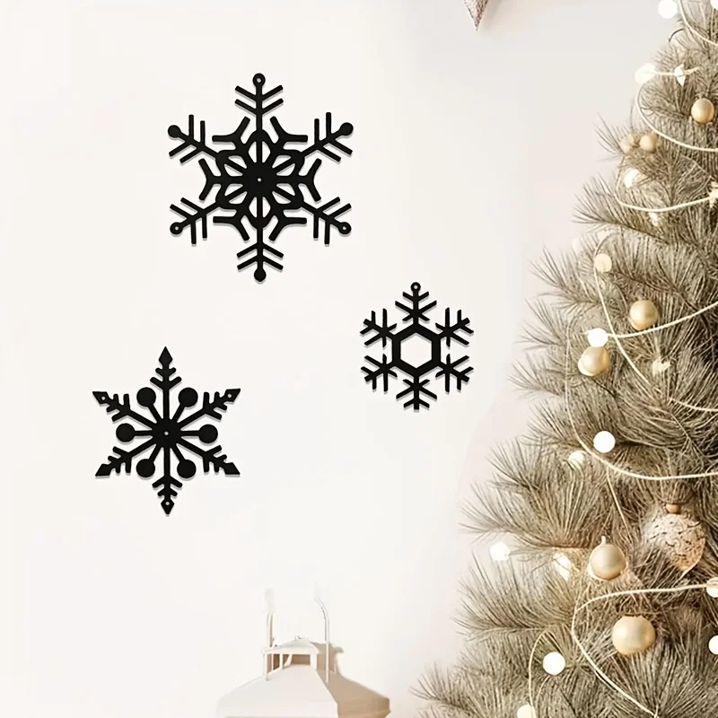 HELLOYOUNG 3PC 2D Flat Cutout Snowflake Metal Wall Decor Set,Winter Christmas Snow Flake Wall Art For Home Decoration