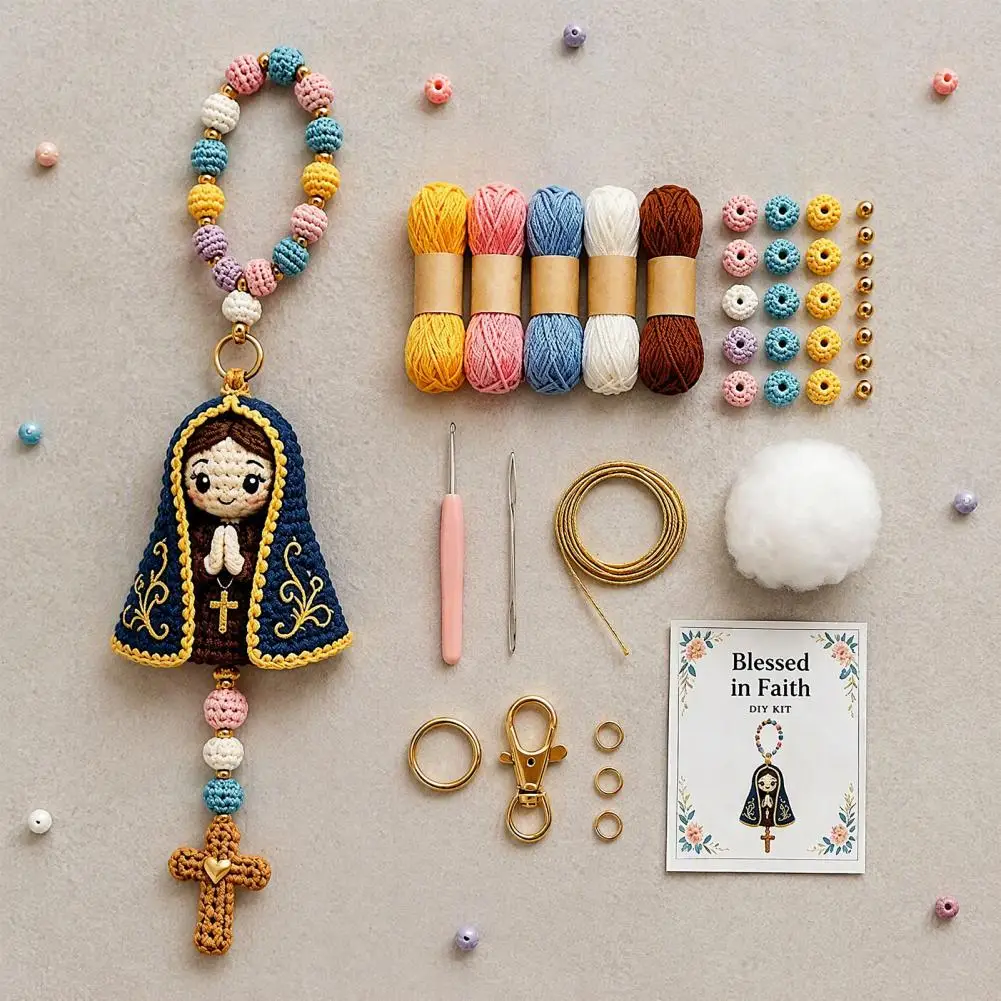 Crochet Backpack Charms Diy Crochet Faith Keychain Kit Handmade Angel Heart Pendant Beginner Yarn Knitting Set for Women