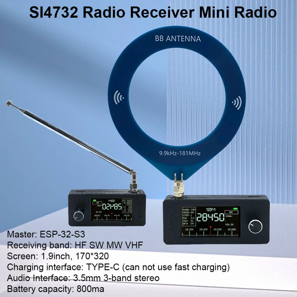 SI4732 0.5-108mhz Pocket Mini Radio LSB USB AM FM FM/AM Radio Antenna All Band 1.9inch Screen Radio Receiver HF SW MW VHF Radio