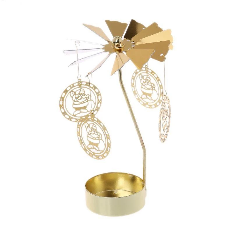 Snowman Rotary Spinning Carousel Tealight Holder Stand Metal Tea Light Christmas Home Decor Gifts