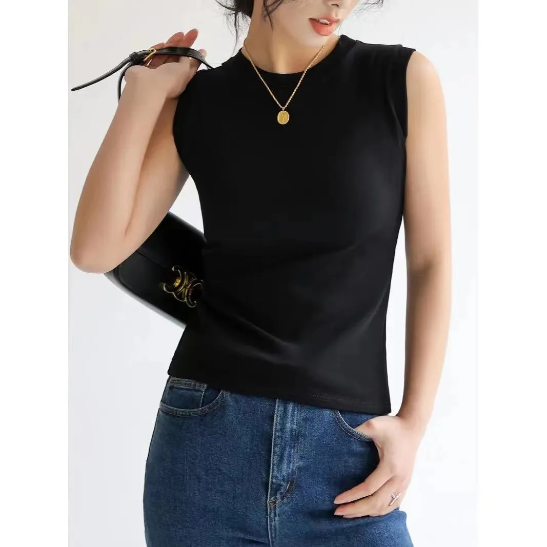 

Y2k Летняя футболка женская без рукавов большого размера, укороченный топ для девочек, базовый жилет, новая повседневная футболка, жилет, облегающая женская одежда