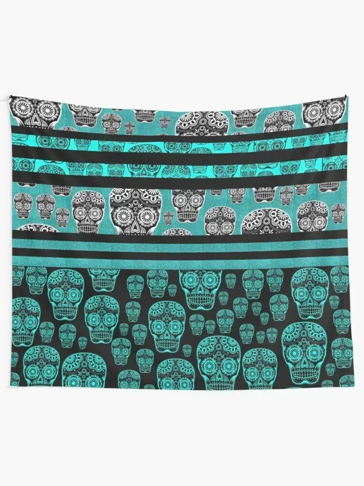 Blue And Black Candy Skull Pattern Striped Tapestry Room Decorator Luxury Living Room Decoration Tapestry