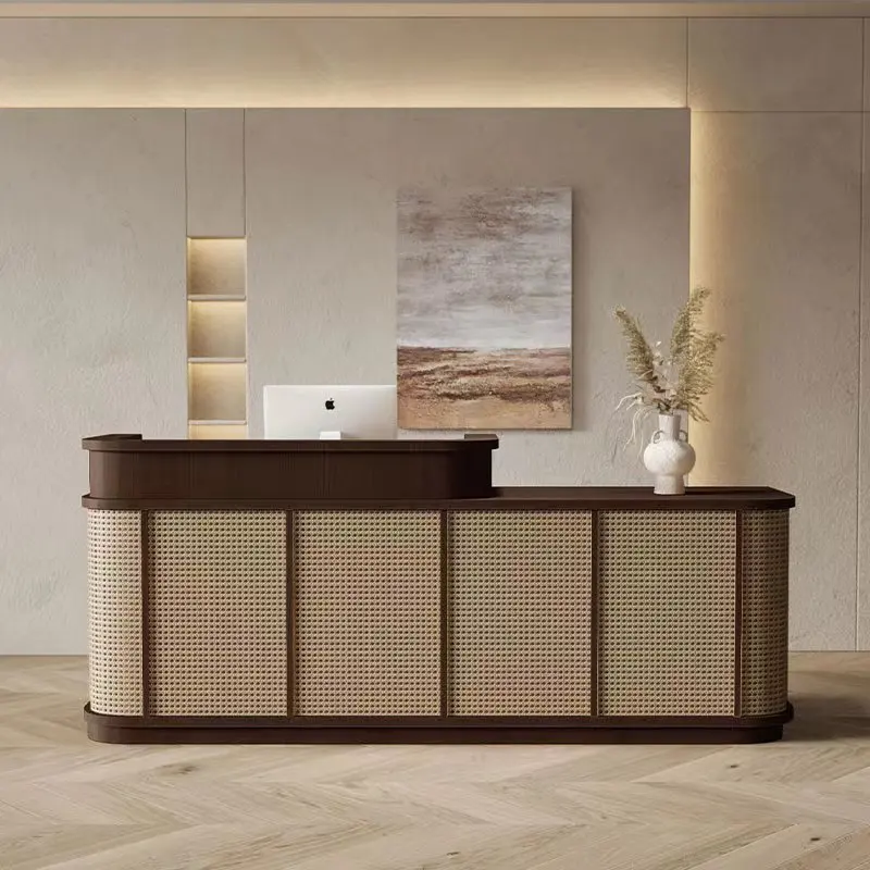 Design Checkout Reception Desks Beauty Salon Small Classic Unique Reception Desks Mdf Brown Mostrador Commercial Furniture