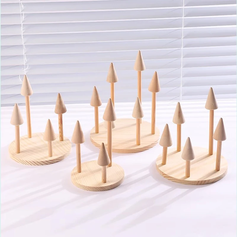 جولة الخشب مخروط حلقة عرض موقف خواتم الاصبع حامل ساعة الإسورة صينية تخزين مجوهرات نافذة عرض عرض عرض الدعائم #6