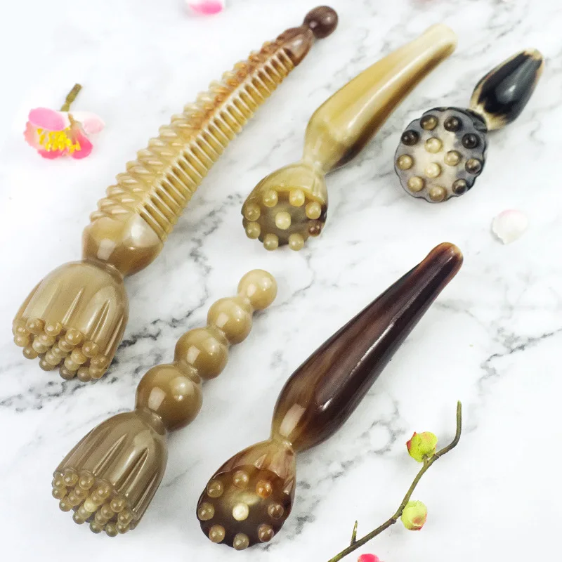 

Horn Facial Scraping Massage Stick Meridian Brush Integrated Hand Carved Horn Lotus Seedpod Facial Massager