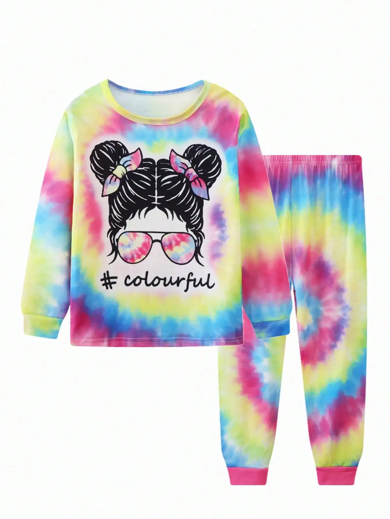 

Toddler Girls Cartoon Pattern Print Pajamas Sets Kids Girl Long-sleeved 2-Piece Suit Set Homewear