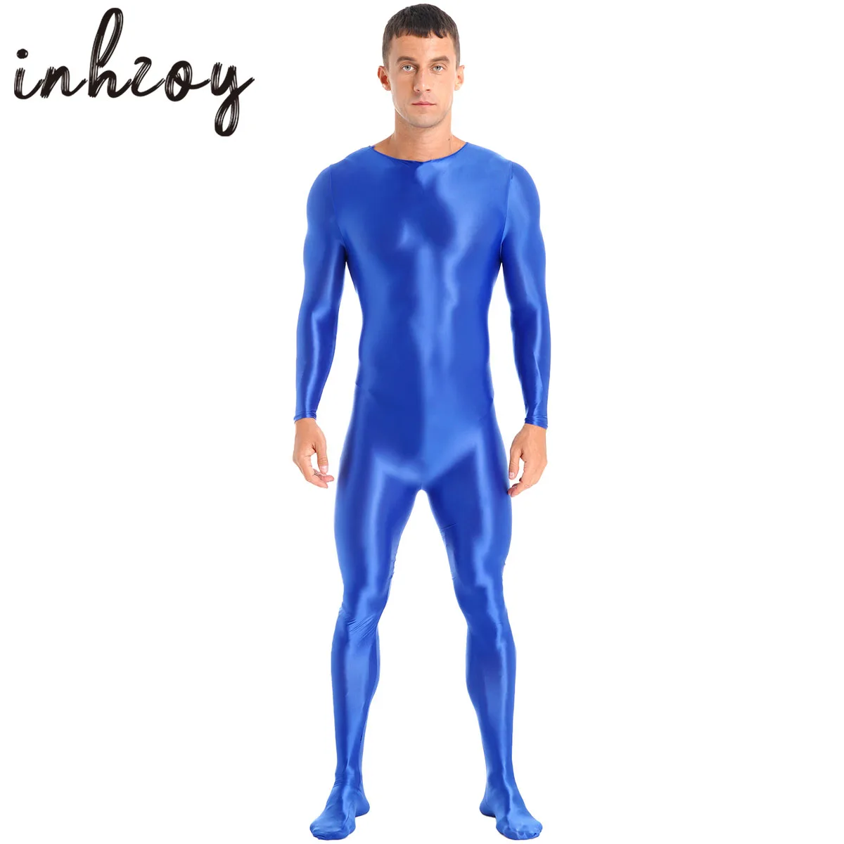 

Mens Oil Shiny Glossy Full Body Zentai Suit Lingerie Smooth Long Sleeve Bodystocking Sport Gym Fitness Bodysuit Jumpsuit Costume