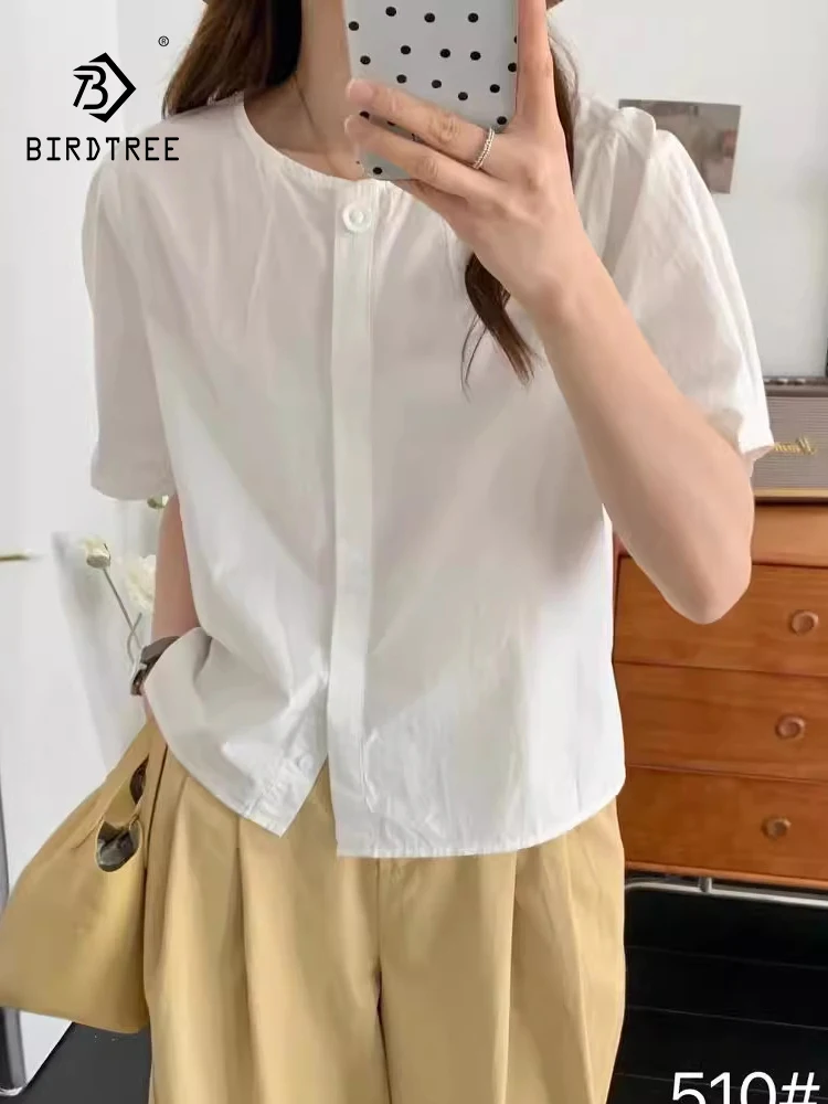 

New Summer Cotton Half Sleeve Shirts O Neck Solid Simplicity Top Casual Girl Literature Sweet Loose Blouse 2024 Autumn T465109QC