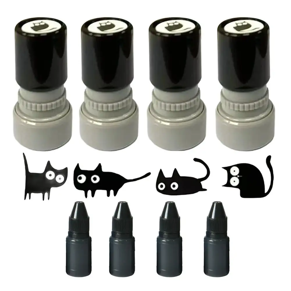 1 set 4 Styles Cute Cartoon Stamps Lovely Small Black Cat Stamp DIY Scrapbooking Decoration Diary Collage Stationery view 6