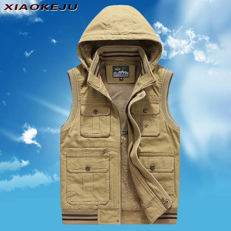 

Embroidered Vest Multi-pocket Sleeveless Jacket Waistcoat Men Motorcyclist Coat Summer Hunting Winter Men's Work MAN Tactical