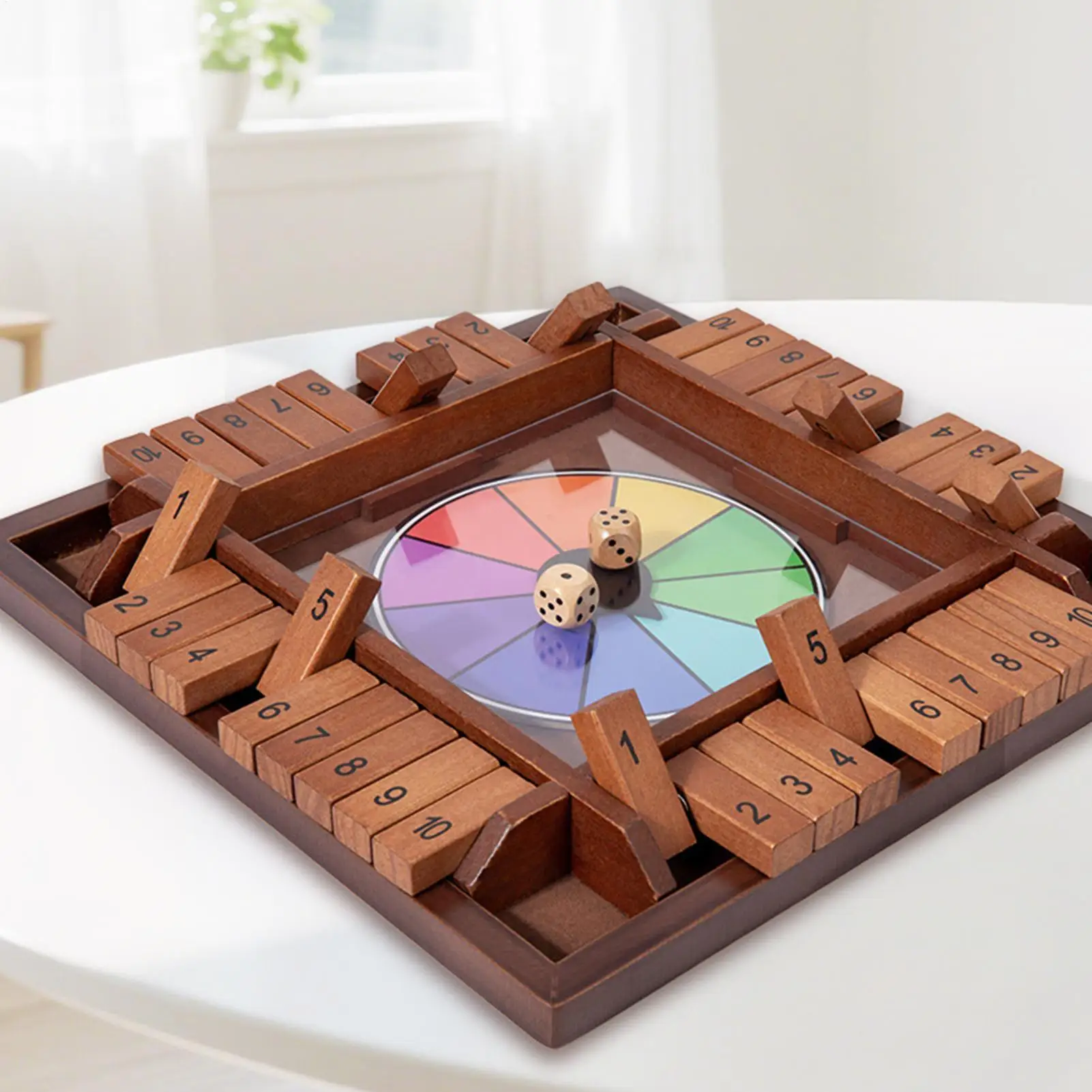 Wooden Dice Board Game with Four-Sided Numbers - Family Travel Math Learning Toy for Kids Adults Parent-Child Party Games