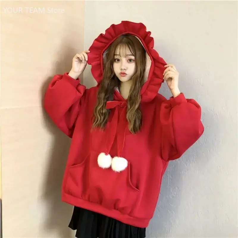 Women's Plus Size Christmas Hoodie Winter Oversized Red Cute Hooded Sweatshirt Ruffle Santa Hat FestiveParty Loose Pullover Coat