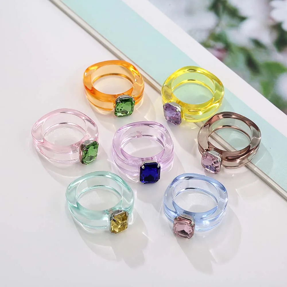 Irregular Trendy Acrylic Women Girls Jelly Color Resin Rings Transparent Fashion Jewelry Finger Ring