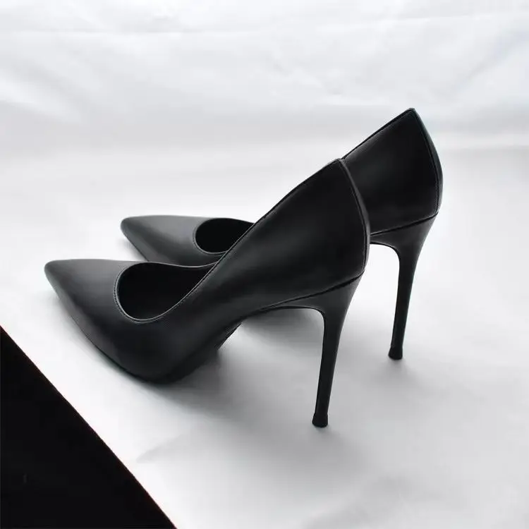 New Soft Leather Black Professional High Heels Female Stiletto All-match Flight Attendant Single Shoes Work Shoes