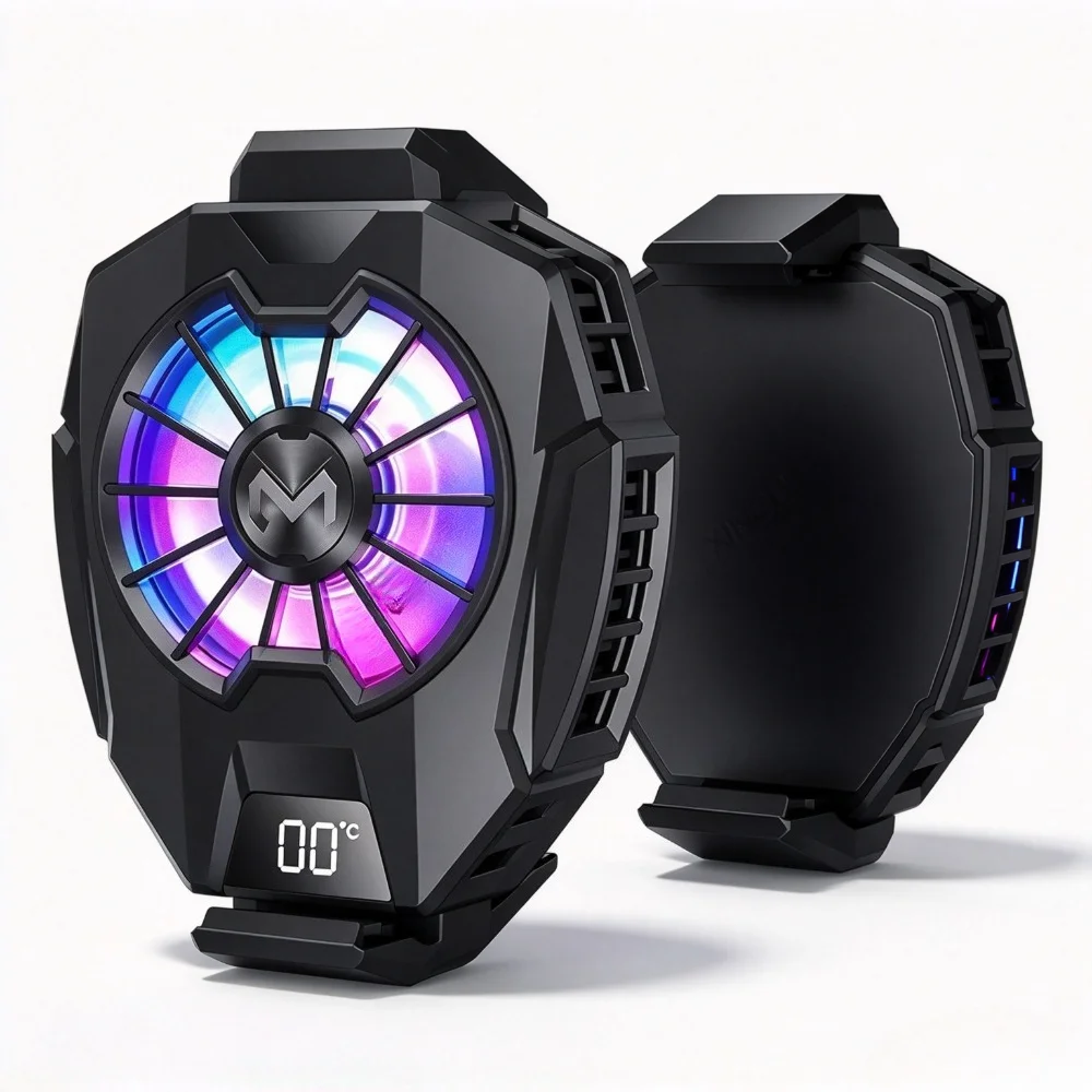 Back Clip Phone Cooler RGB Cooling Fan Digital Temperature Display Mobile Phone Radiator for  iOS AndroidGaming Live Streaming