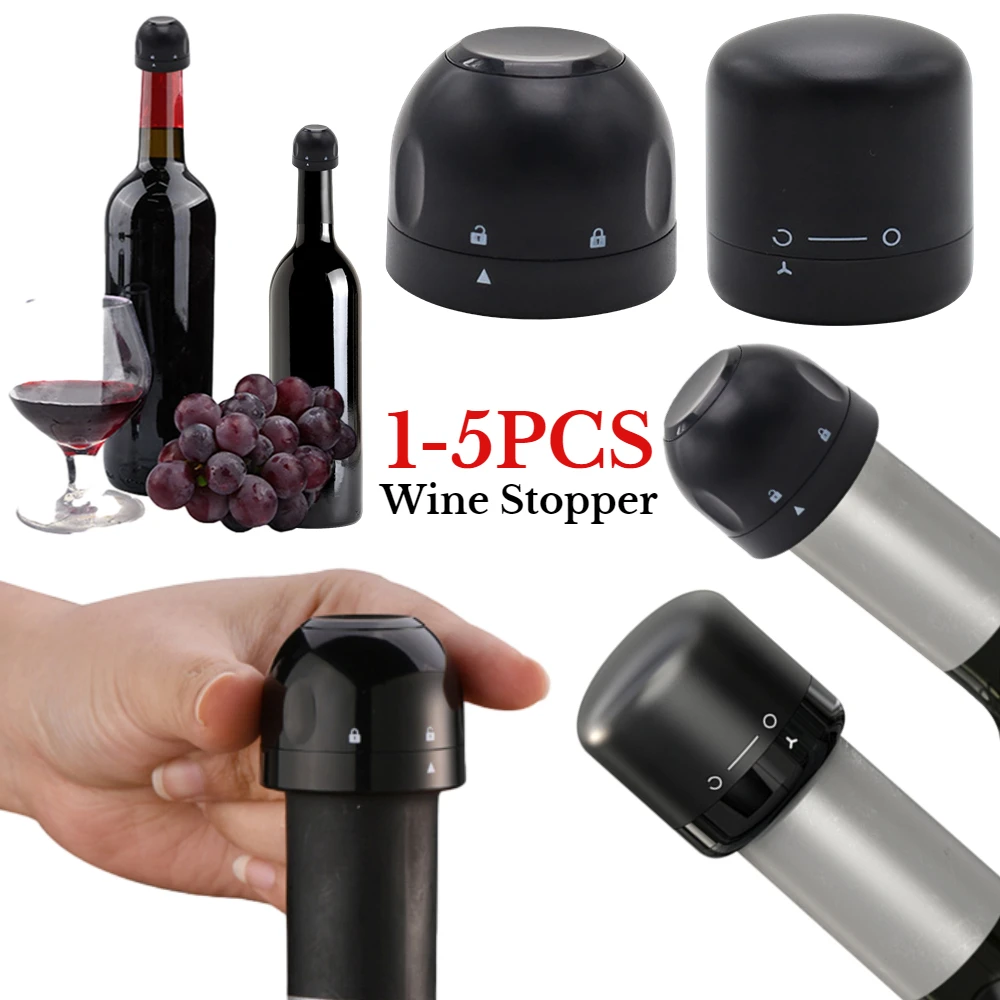 5-1PC Vacuum Wine Stoppers Reusable Champagne Stopper Sealed Wine Bottle Cap with Twist Lock Retain Freshness Wine Plug Bar Tool