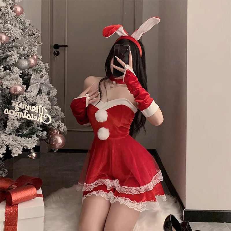 Disfraz Sexy de Cisas con tema de conejo para niña, disfraz rojo de Año Nuevo, bata de guerra para actuación en Club nocturno, puro deseo, loween