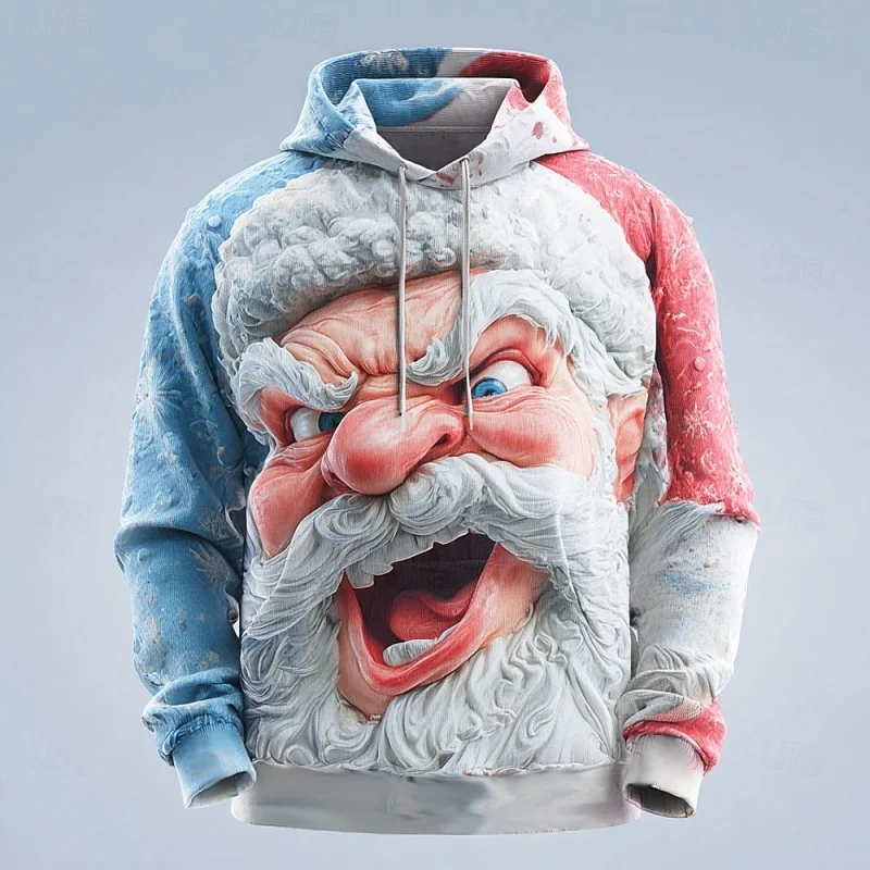 

3D Print Abstract Santa Claus Hoodie For Men Christmas Pattern Sweatshirt Autumn Casual Top Loose Pullovers Long Sleeves Hoodies
