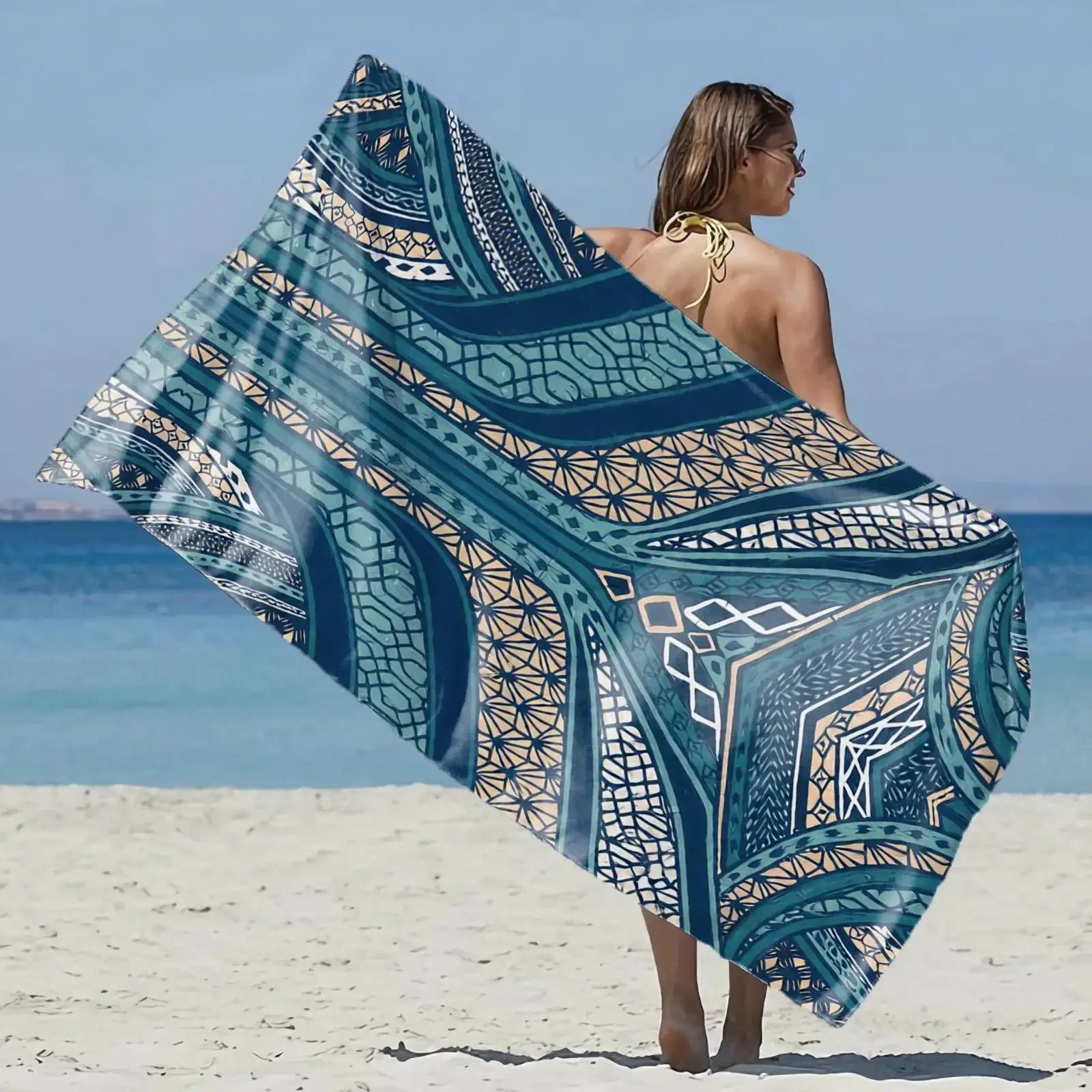 1pc Geometric Pattern Art - Abstract Trend Design 2D Printed Microfiber Beach Towel, quick dry super absorbent. Great for beach
