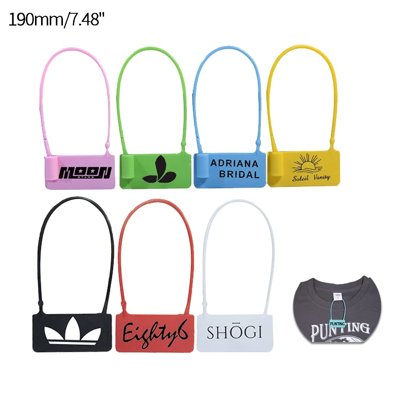 Bonuqi 100 Custom Plastic Hang Tags for Clothing Garment Apparel Bag White Black Security Logo Gift Travel Labels 165mm/6.5