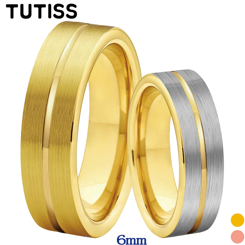 TUTISS 6mm Classic Tungsten Carbide Wedding Band with Center Groove Brushed Finish Unisex Design Comfort Fit