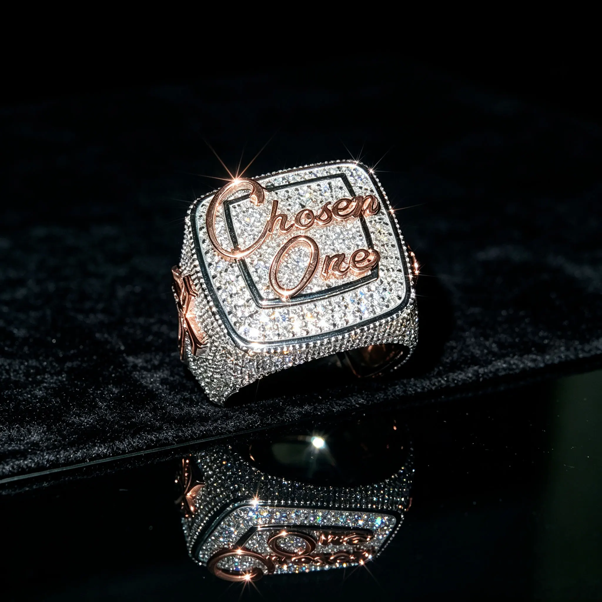 925 Sterling Silver Luxury Jewelry Letter Two Tone Ring Inlaid with Cross/Palm Ring Arm Men's Rock Ice out Hip-Hop Men's Champion Ring Men's and Women's Christmas and Halloween Accessories Gift