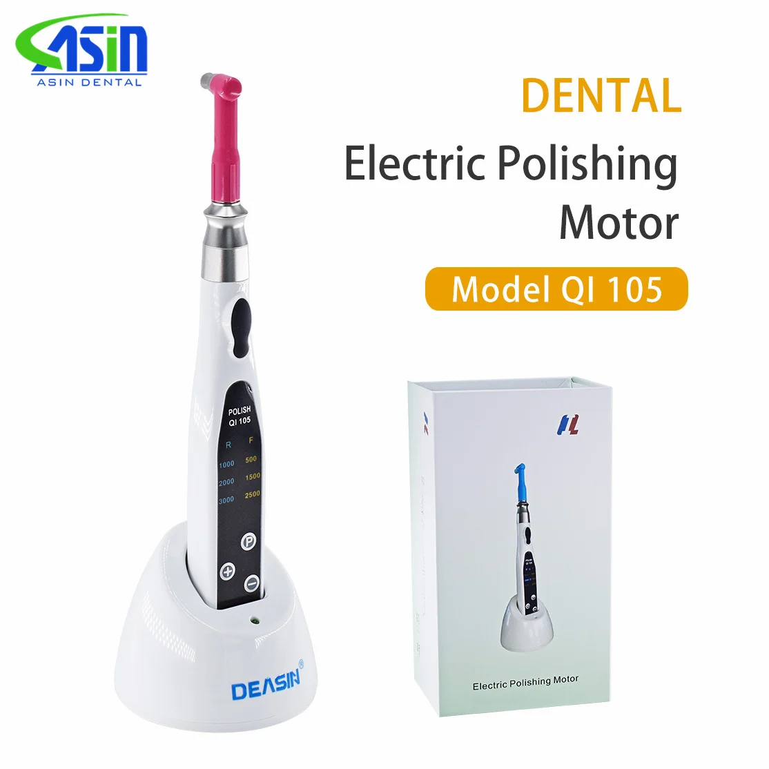 

DEASIN Dental Electric Polishing Motor Straight Prophy Handpiece Disposable Head 500-3000 rpm/min Non-LED