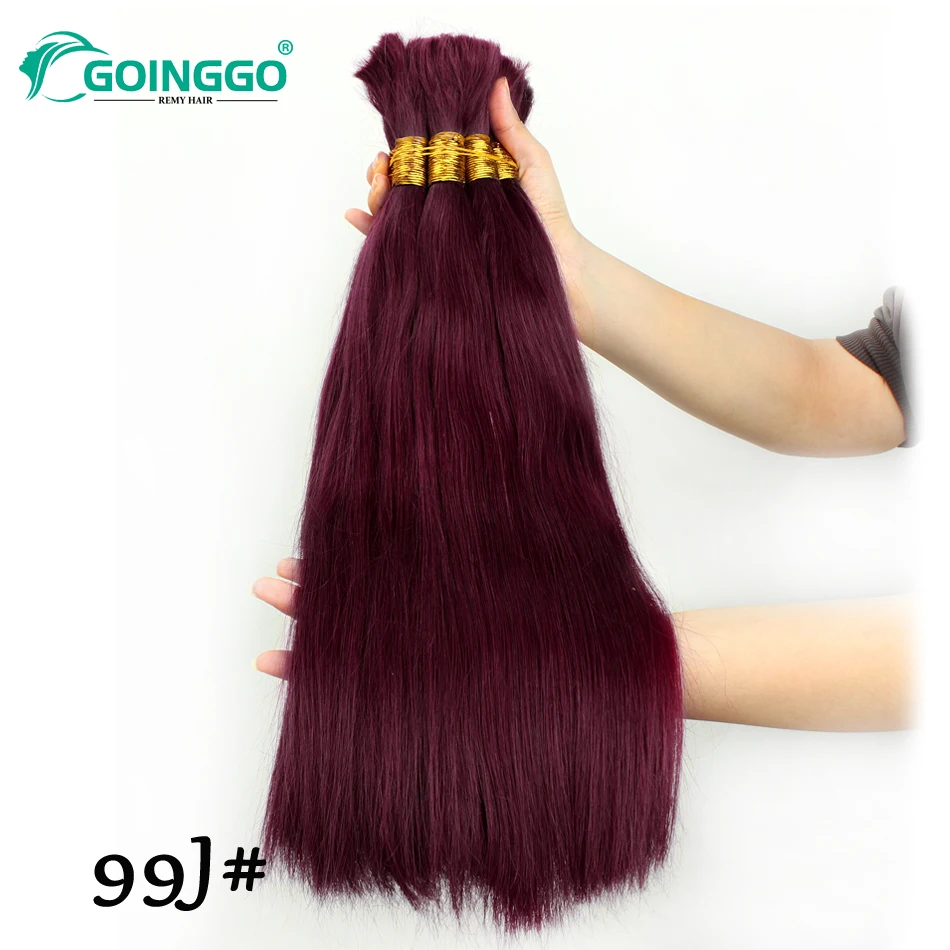 Pre-Colored 99J# Brazilian Human Hair Straight No Weft Remy Bulk  Hair Extension 16-28 Inch Dark Burgundy Bulk Hair For Braiding