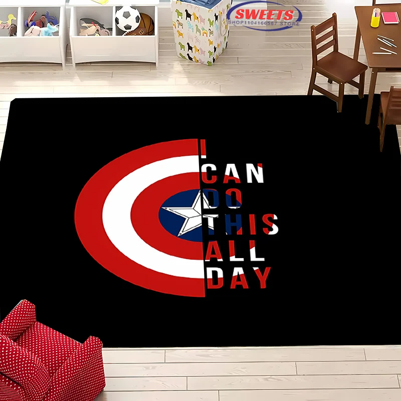 3D Printing Classic Marvel Captain America Logo Carpet, Bedroom Sofa Hair Office Four Seasons Mat Durable  Machine Washable Rug