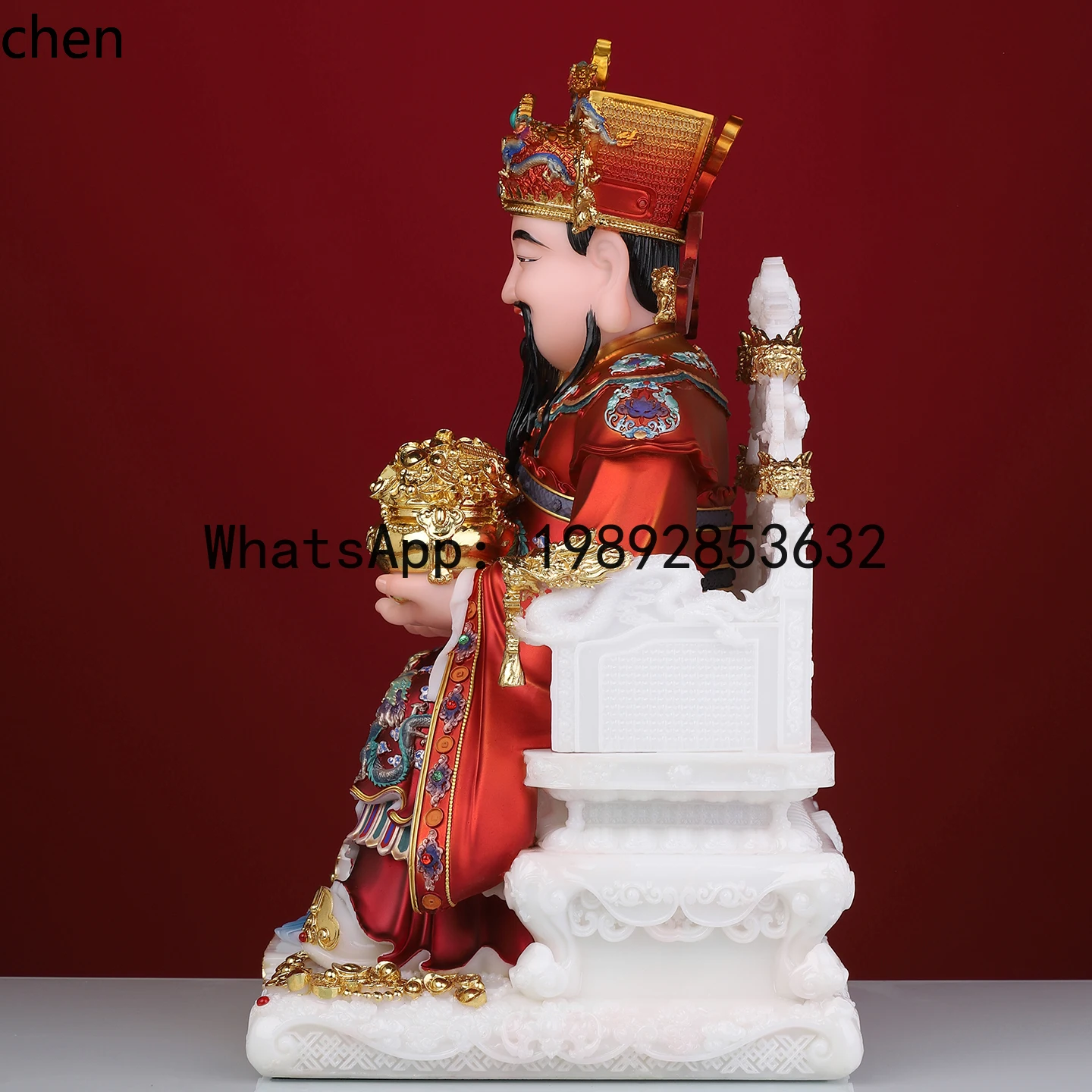 God of Wealth Statue White Jade Ruyi  Treasure Bowl Home Store Company Opening Wealth-Attracting Worship Ornament