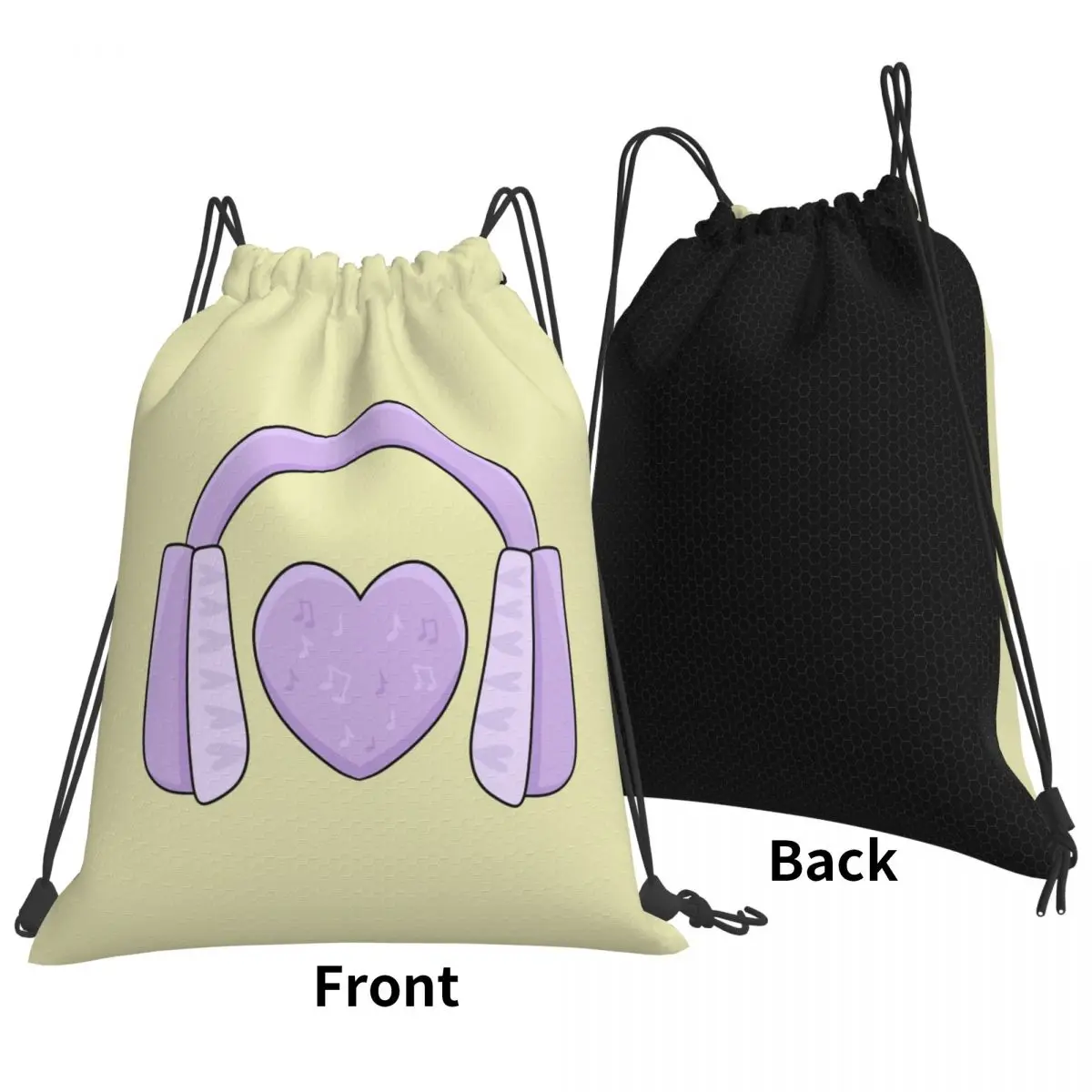 Headphones With Heart Backpacks Portable Drawstring Bags Sundries Bag Book Bags for Travel School