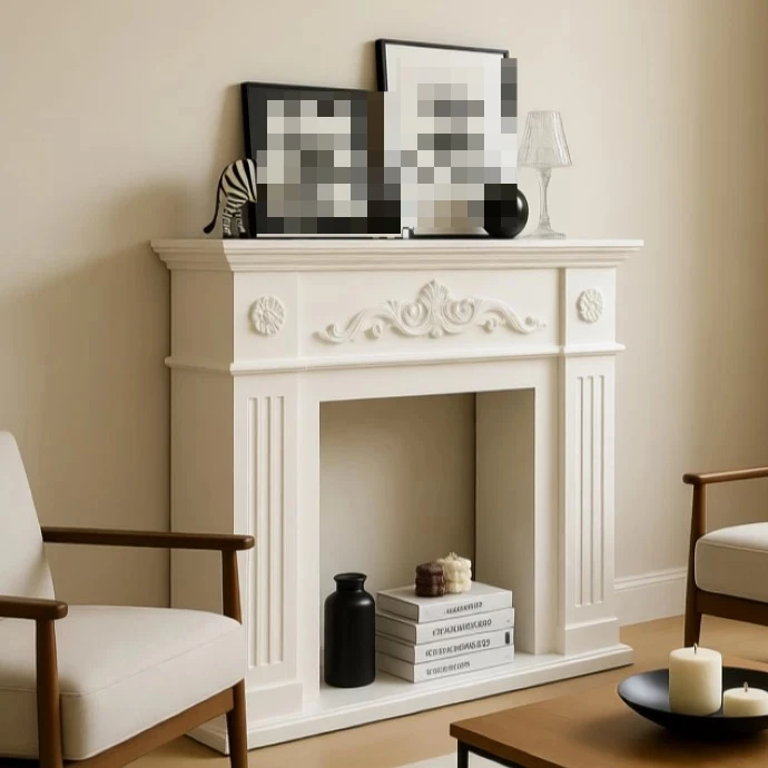 Cream fireplace decorative cabinet household indoor living room fireplace heater live stream photo background cabinet porch