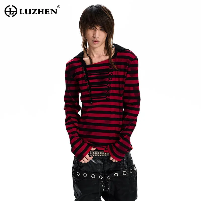 LUZHEN 2026 New Stripe Printed Embroidery Pattern Hoodies Pullover Men's Fashion High Quality Loose Streetwear Male Tops JY9386