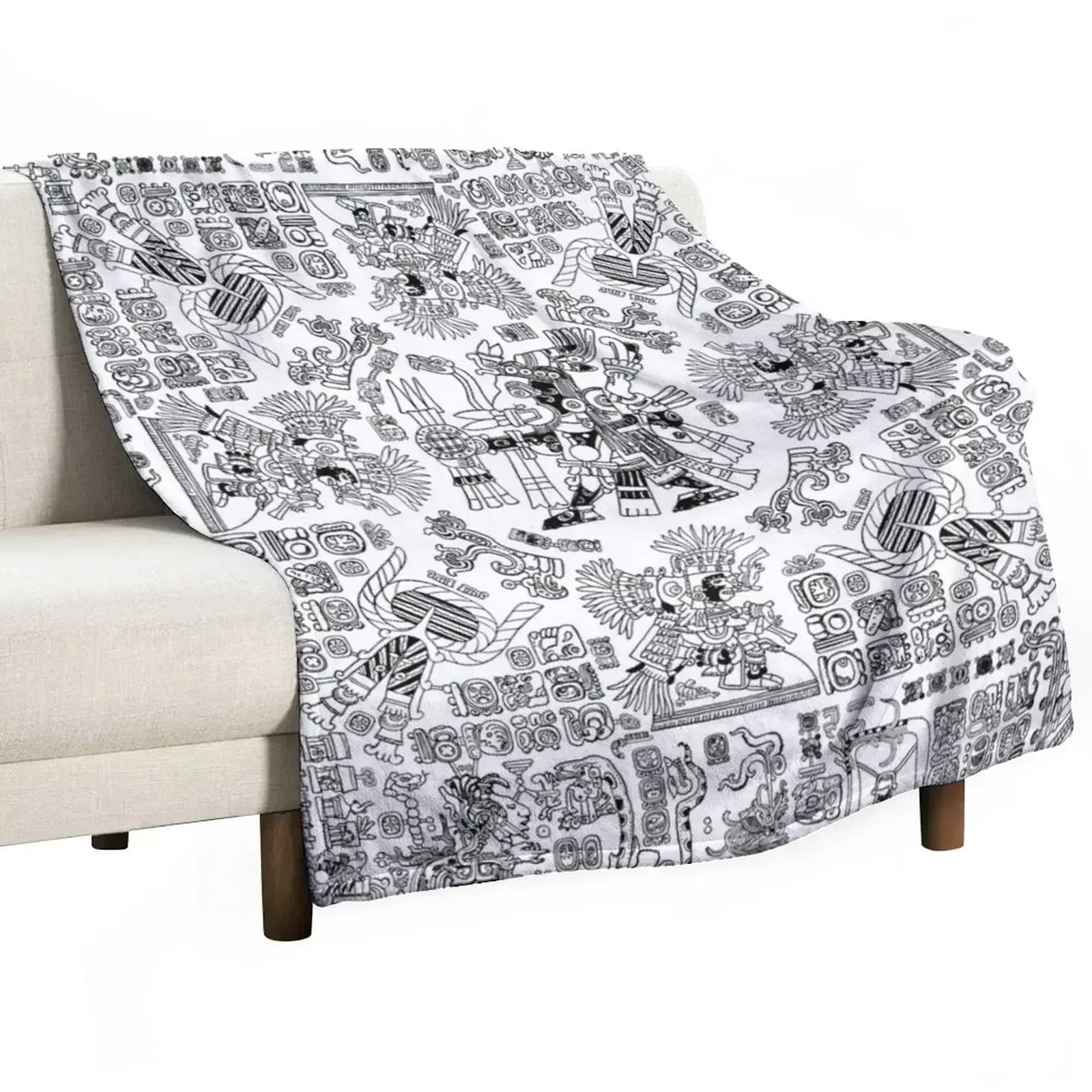 Mayan Spring B&W Throw Blanket Custom Vintage Flannels Heavy Extra Large Throw Soft Plaid Blankets