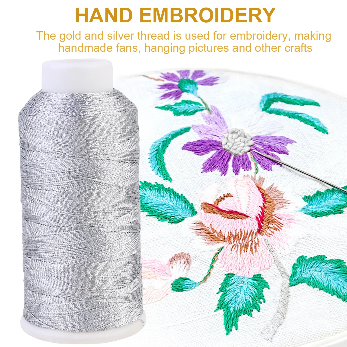 

Fine Craft 6 Strands Sewing Thread Spool High Strength Bright Color Fade Resistant For Quilting Drapery Jewelry Beading Silver