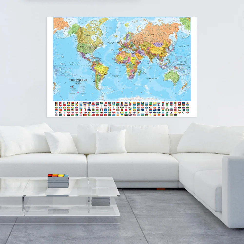 100x70cm The World Map Wall Art Posters Prints Decorative Hanging Picture for Living Room School Paintings Decoration Travel Map