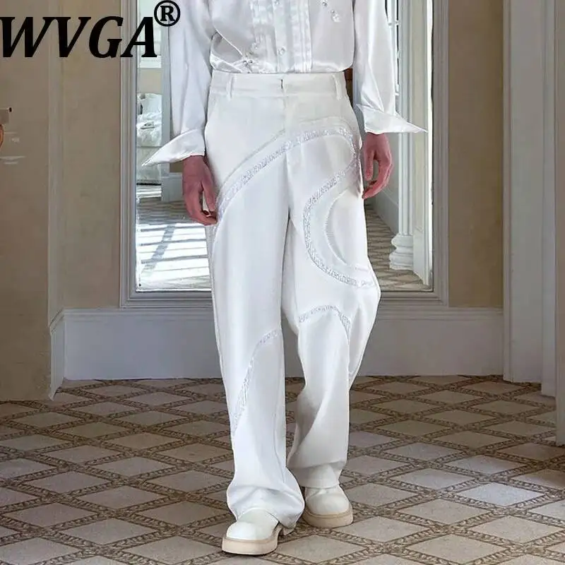 

WVGA Spring Autumn New Men Sequin Design Trendy Wide-leg Trousers Loose Niche Chic Casual Draped Straight Suit Pants Ins W24794