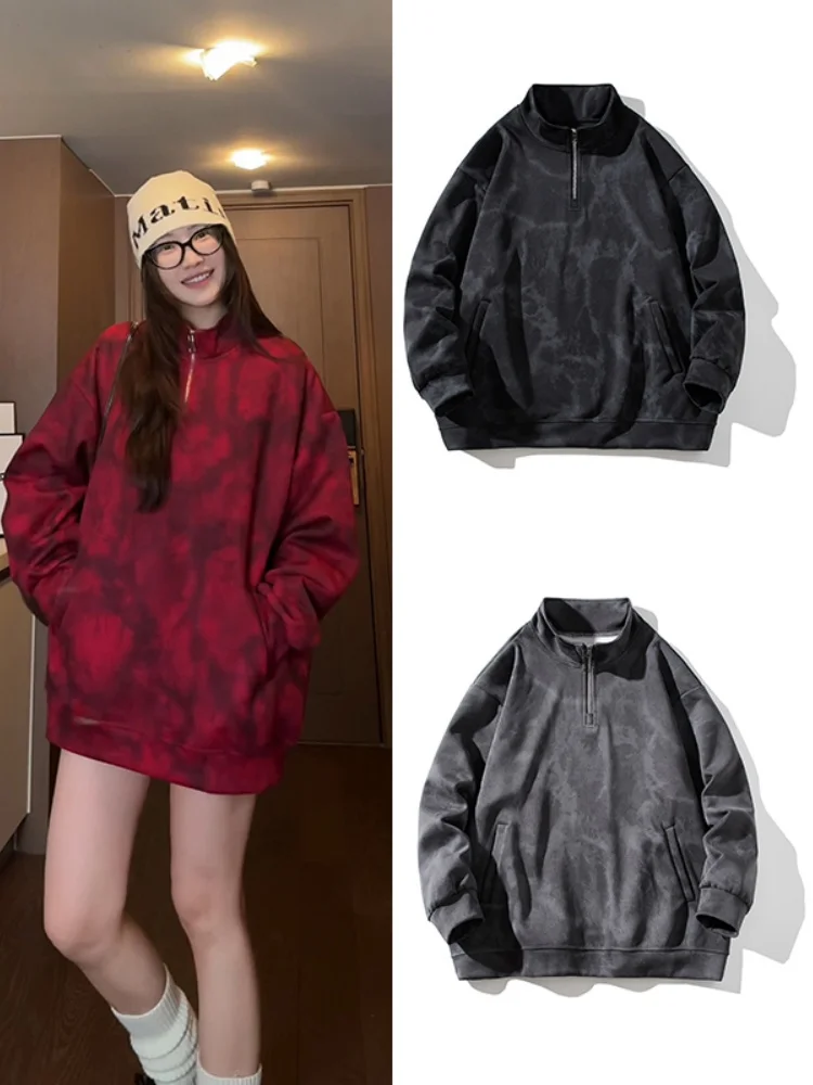 

Zip-Up Hoodie Men's Faionable Vintage American Dyeing Dir Sle Autumn New Arrival Trendy f Zipper Hooded Sweatirt