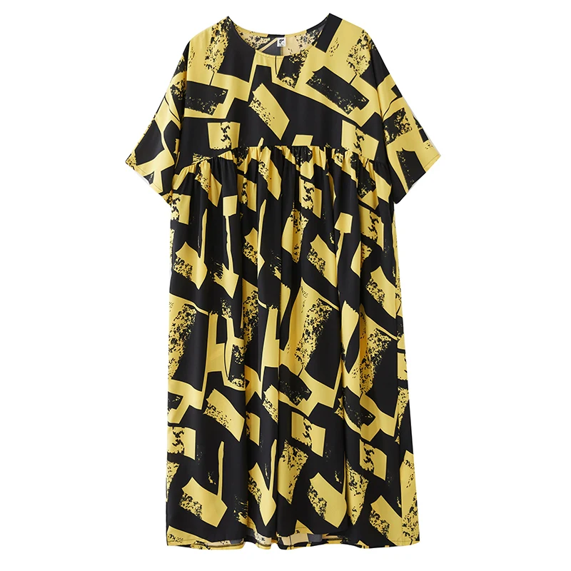 NYFS 2025 صيف جديد القطن الكتان بوهيميا فساتين امرأة Vestidos رداء Ete فام Elbise فضفاضة قصيرة الأكمام طباعة فستان طويل