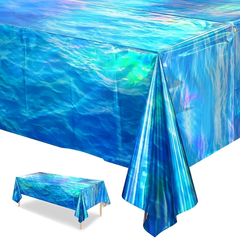 1/3pcs Summer Laser Sea Wave Disposable Tablecloth Blue Sea Pool Party Deco Tableware Under The Sea Birthday Party Decor