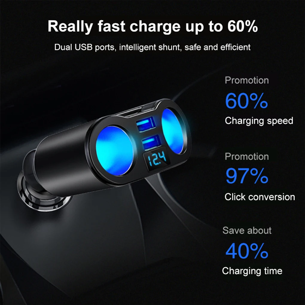 Universal Chargers DC 12-24V Lighter Socket Adapter Dual USB Splitter