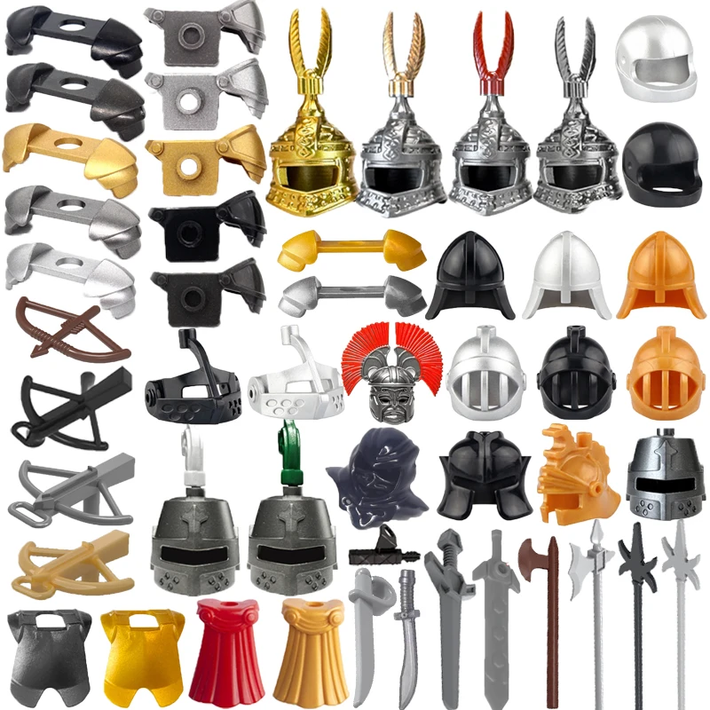 Medieval Castle Military Knight Building Block Soldier Weapons Accessories Armor Helmet Shoulder Armour Cloak Bow Axe Knife K053