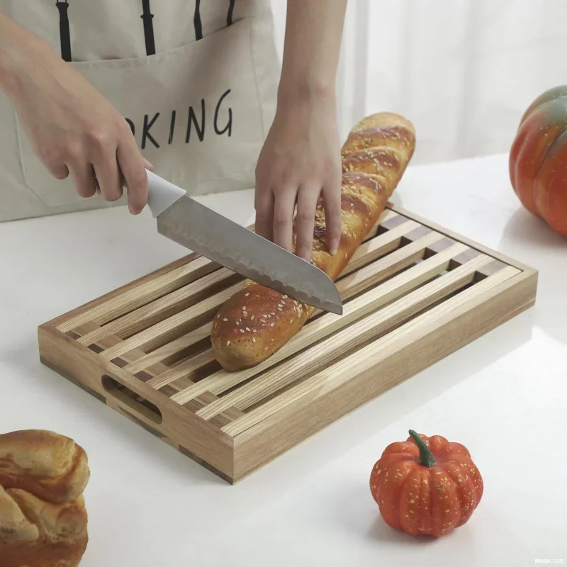 Acacia Wood Bread Cutting Board With Container,Crumb Tray and Holder,Serving Chopping Block for Kitchen Countertop,Cake,Bagels