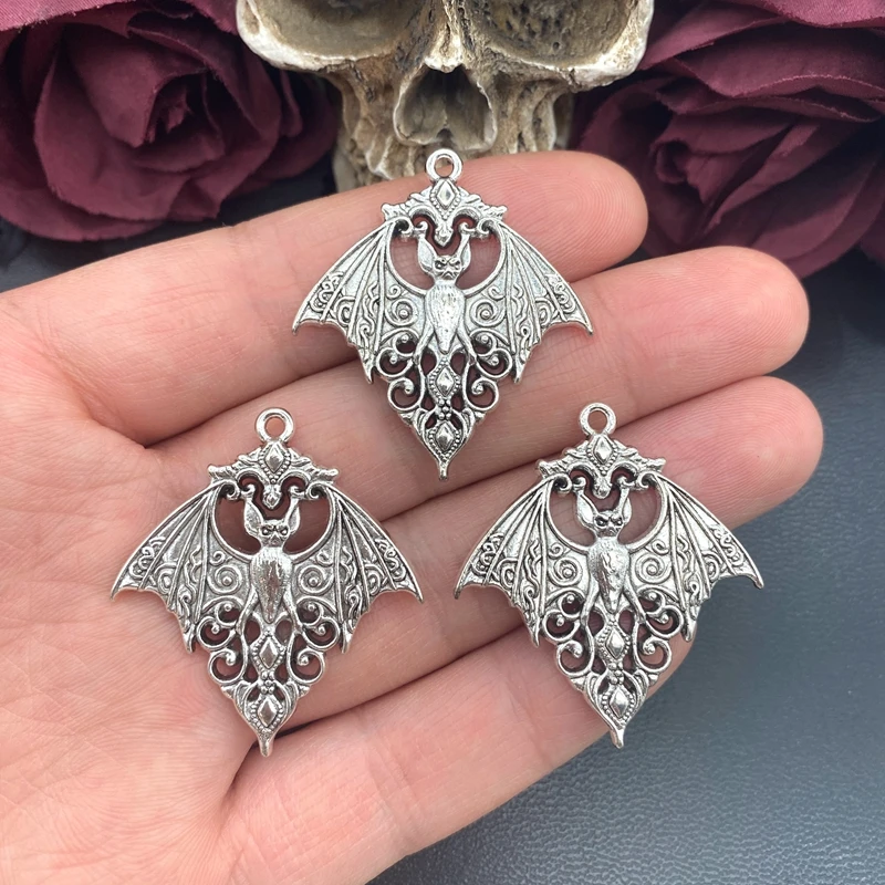 4 peças de pingente gótico de morcego de 40*36mm, pingente retrô de morcego para Halloween, pingentes de designer para fabricação de joias, acessórios para joias DIY.