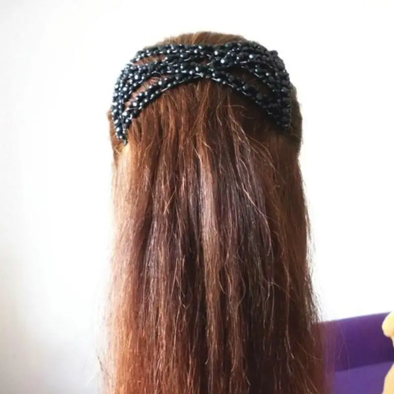 Ladies Women Elastic Hairpin Stretch Double Magic Hair Comb Handmade Beaded Hair Clip Bun Maker DIY Styling Tool