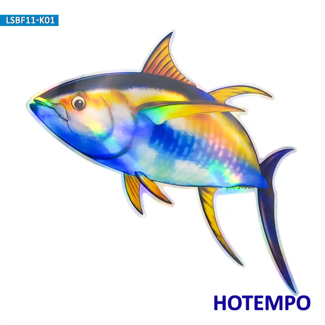 20cm Laser Flash Yellowfin Tuna Big Ocean Fish Waterproof Sticker for Fisherman Fishing Boats Skateboard Motorcycle Car Stickers