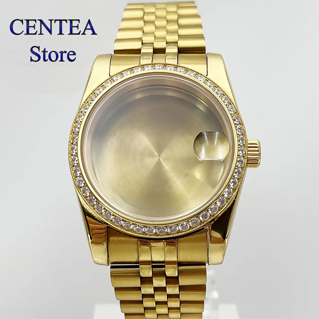 

RICHUS 36/39mm gold Watch case sapphire glass Diamond type Fit NH35 NH36 ETA2824 Miyota8215 Automatic movement
