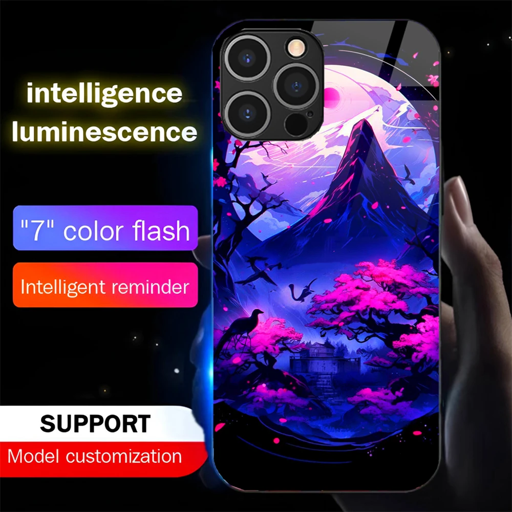 Gotische Dunkle Mount Fuji Schallgesteuerte LED-Blitzhülle Leuchtende Glasabdeckung für iPhone Air 17 16 E 15 14 13 12 11 Pro Max Plus – Detail 8