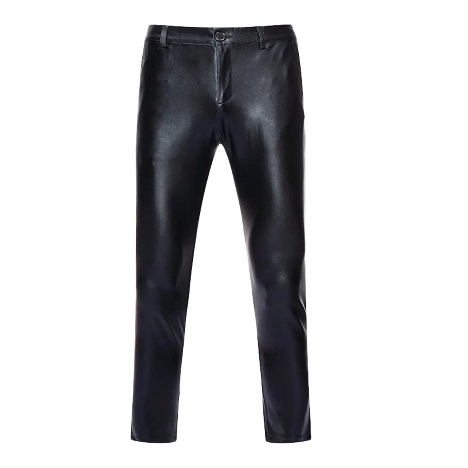 PU Leather Pants Men Brand Skinny Shiny Gold Coated Metallic Pants Trousers Nightclub Stage Perform Pants for Singers