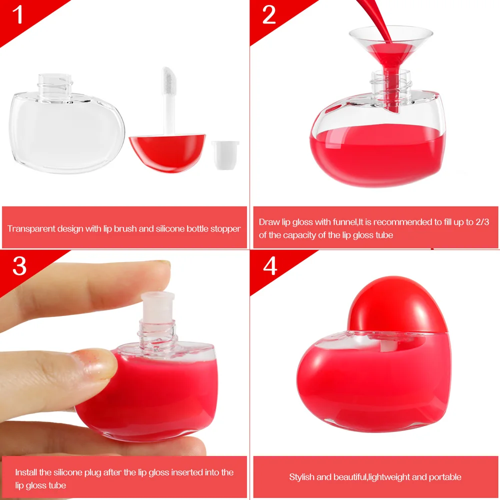 6pcs 5ml Cute Love Heart Shaped Plastic DIY Lip Gloss Tube Bottle Empty Liquid Lipstick Container lipgloss Sample Bottle